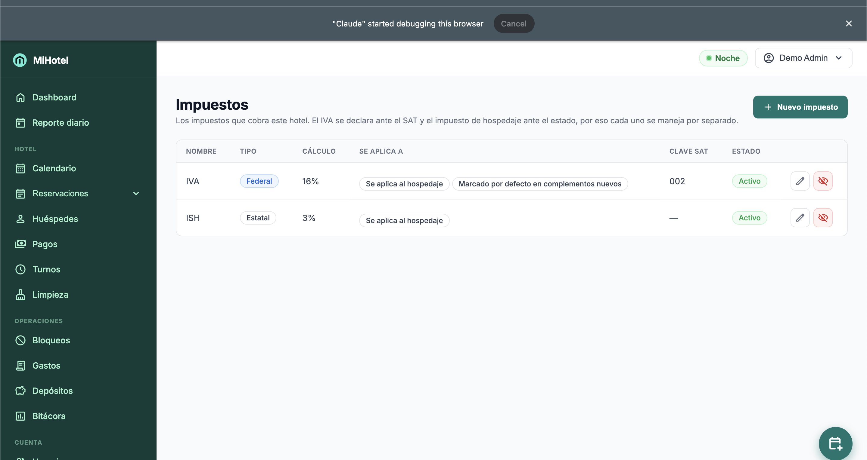 Configuración de impuestos